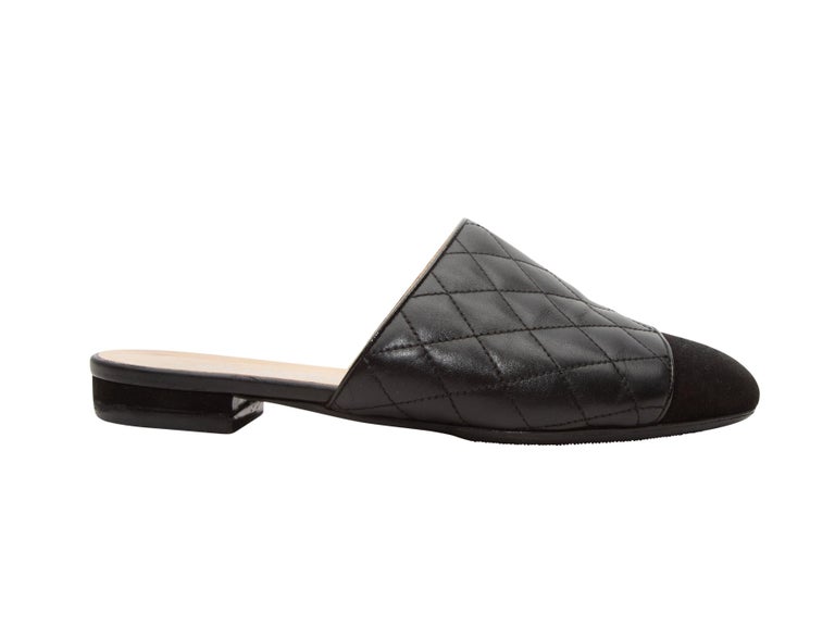 Chanel Black Quilted Leather Cap-Toe Mules For Sale at 1stDibs