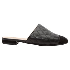 Chanel Black Quilted Leather Cap-Toe Mules