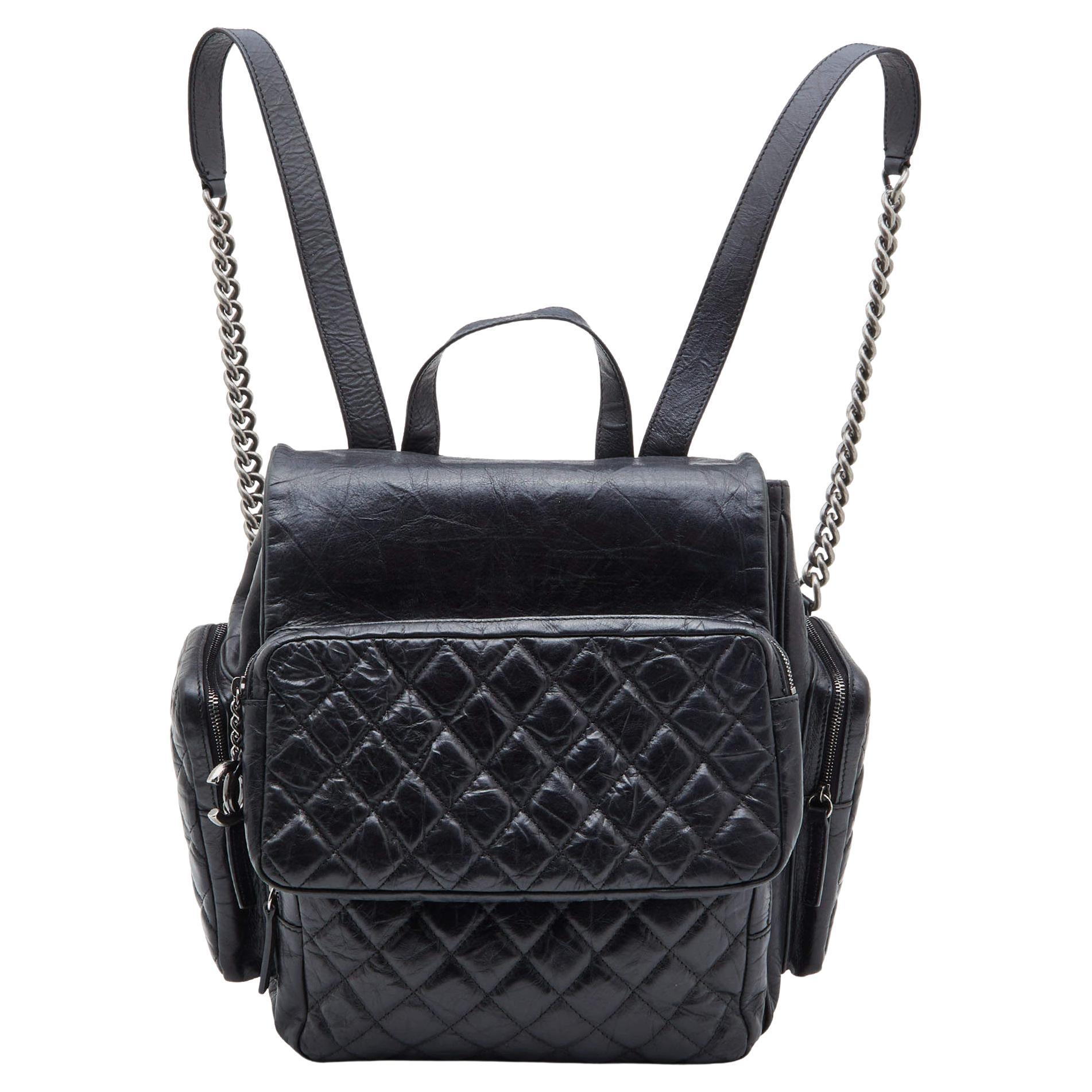 Chanel Black Quilted Leather Casual Rock Backpack