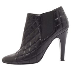 Chanel Black Quilted Leather CC Ankle Booties Size 39.5
