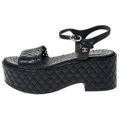 Chanel Black Quilted Leather CC Ankle Strap Platform Sandals Size 36 at  1stDibs