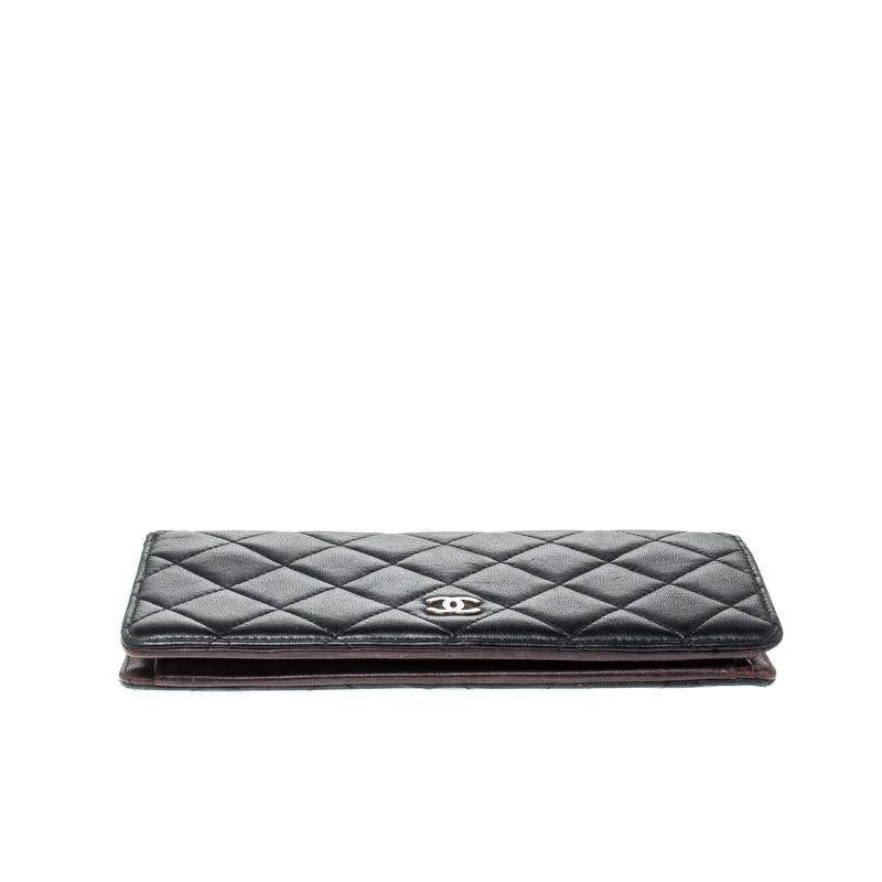 Women's Chanel Black Quilted Leather CC Bifold Long Wallet