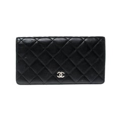 Chanel Black Quilted Leather CC Bifold Long Wallet
