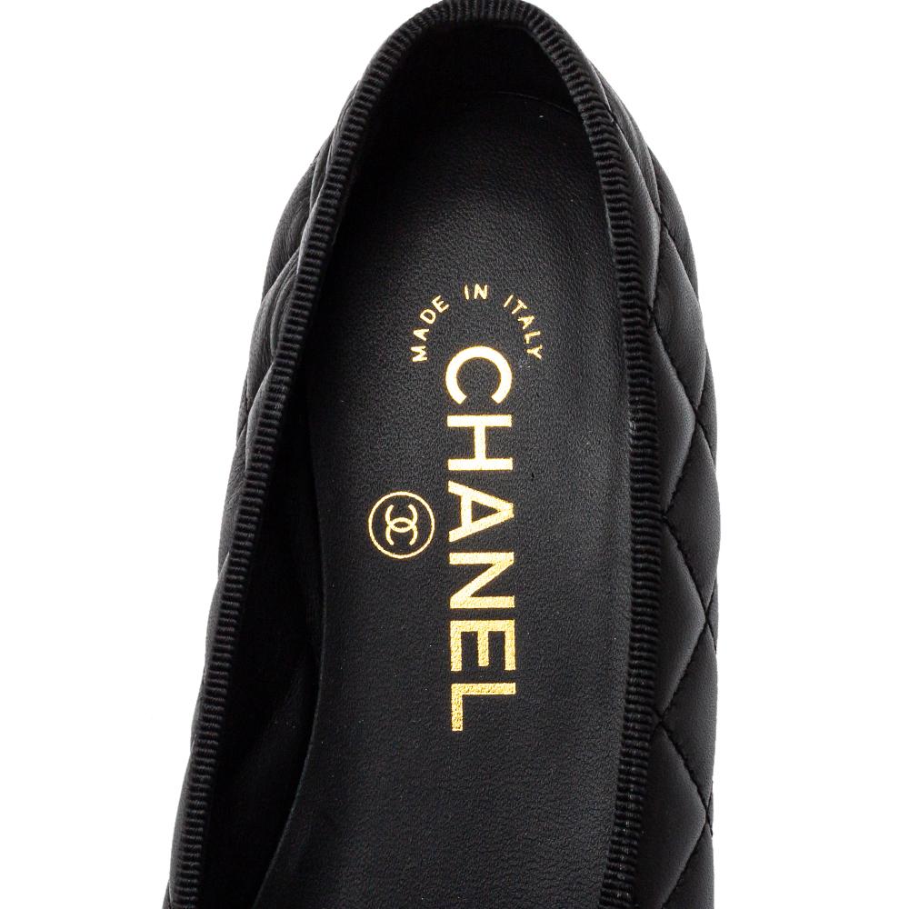 Women's Chanel Black Quilted Leather CC Bow Ballet Flats Size 35.5