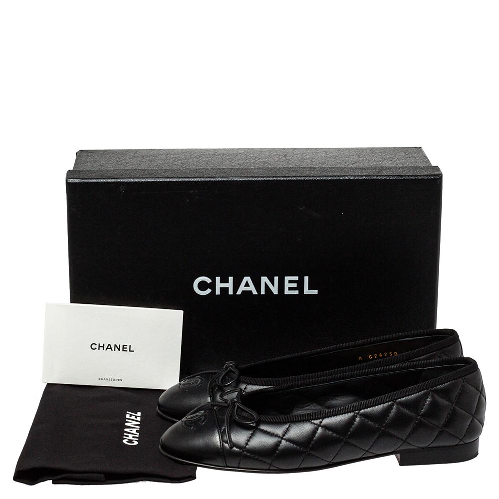 Chanel Black Quilted Leather CC Bow Ballet Flats Size 35.5 2