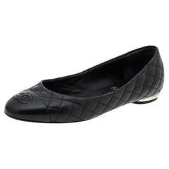 Chanel Black Quilted Leather CC Cap Toe Ballet Flats Size 36.5