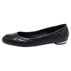 Chanel Black Quilted Leather CC Cap Toe Ballet Flats Size 39.5