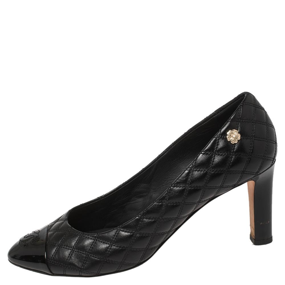 Chanel Black Quilted Leather CC Cap Toe Pumps Size 40.5 1