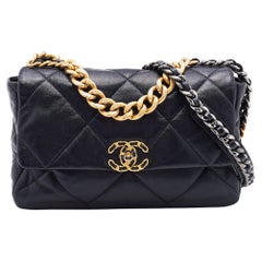Chanel Black Quilted Leather CC Chain Link 19 Flap Bag