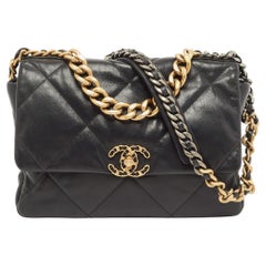 Chanel Black Quilted Leather CC Chain Link 19 Flap Bag