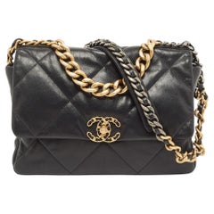 Chanel Black Quilted Leather CC Chain Link 19 Flap Bag