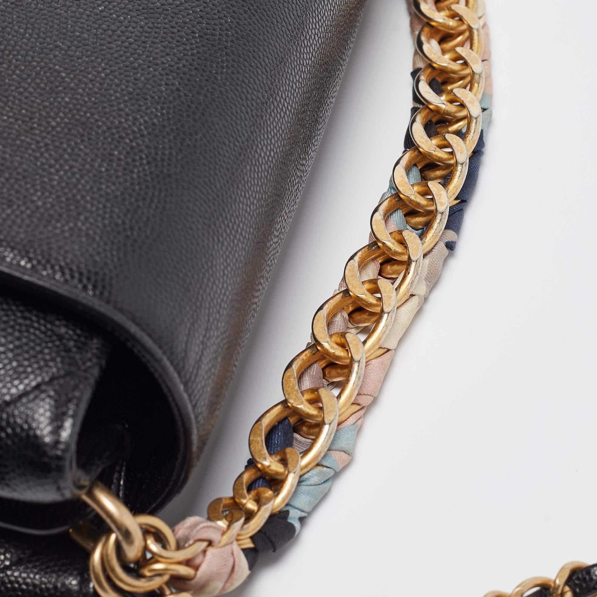 Chanel Black Quilted Leather CC Chain Scarf Top Handle Bag For Sale 9