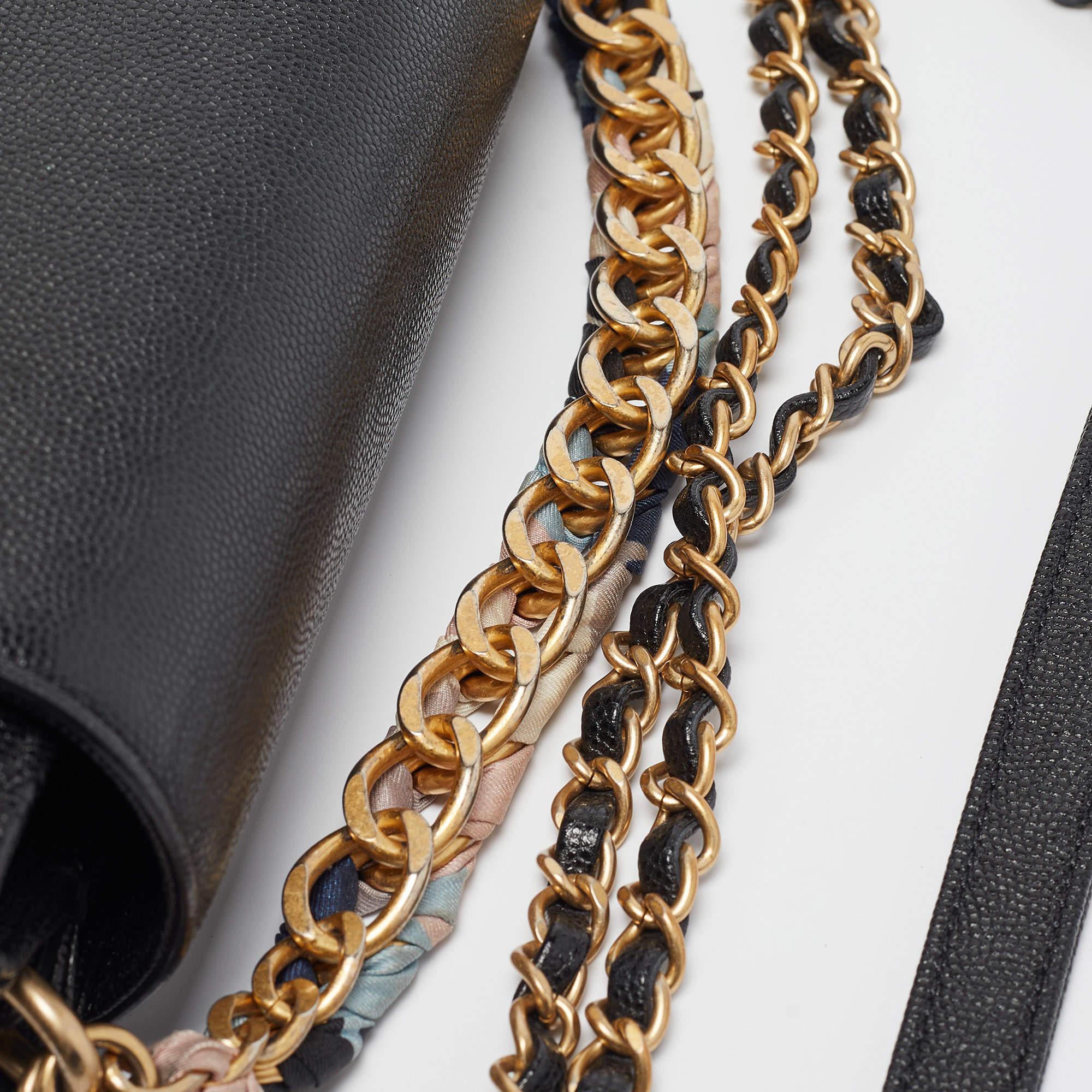 Chanel Black Quilted Leather CC Chain Scarf Top Handle Bag 3