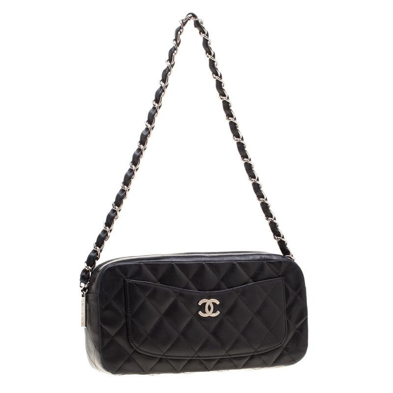 Chanel Black Quilted Leather CC Classic Camera Bag 3