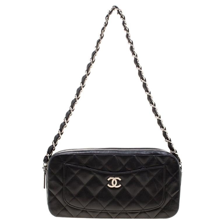 Chanel Black Quilted Leather CC Classic Camera Bag