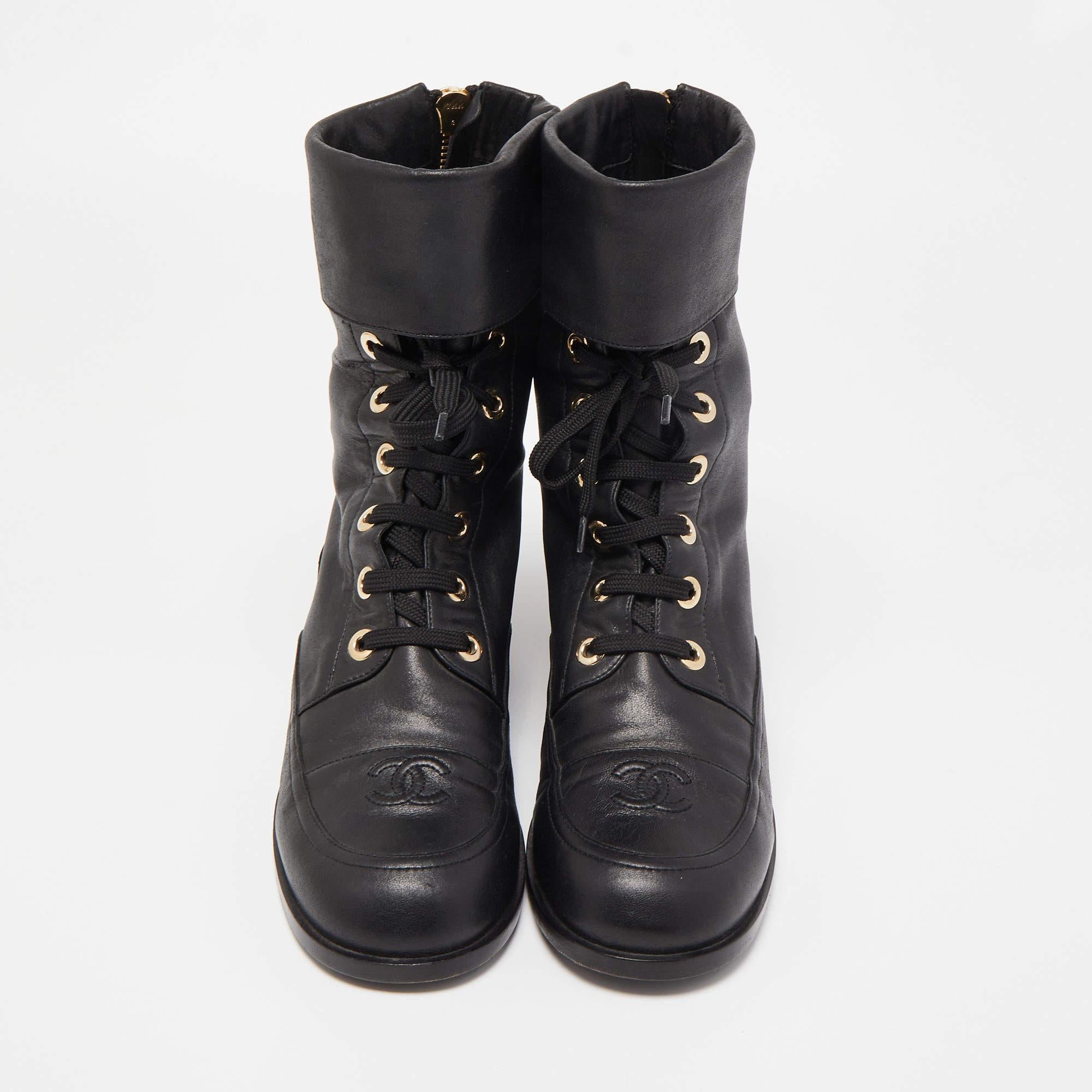 Chanel Black Quilted Leather CC Combat Boots  1