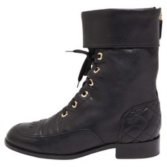 Chanel Black Combat Boots - 6 For Sale on 1stDibs