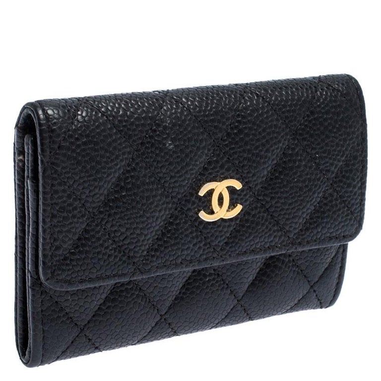 Chanel Black Quilted Leather CC Flap Compact Wallet For Sale at 1stDibs
