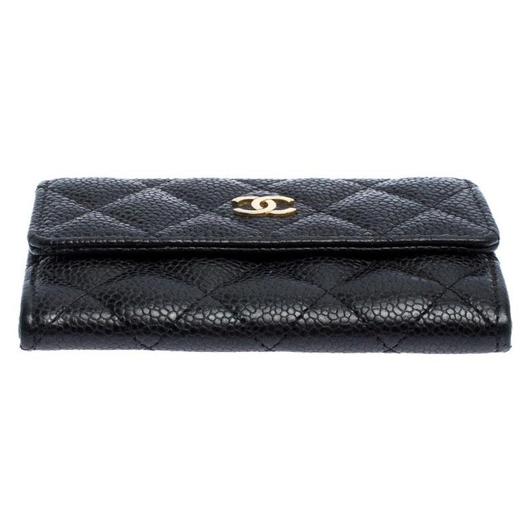 Chanel Black Quilted Leather CC Flap Compact Wallet For Sale at 1stDibs