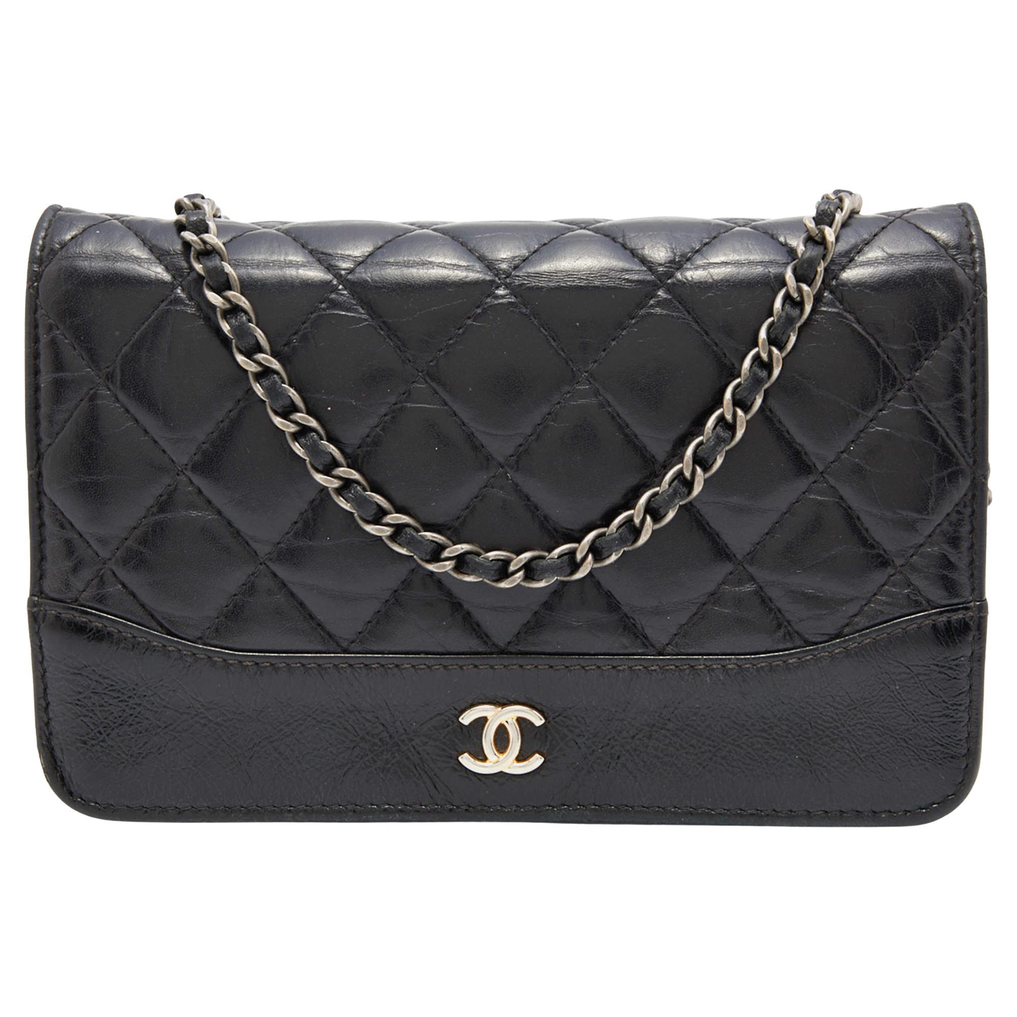 Chanel Black Quilted Leather CC Gabrielle Wallet On Chain