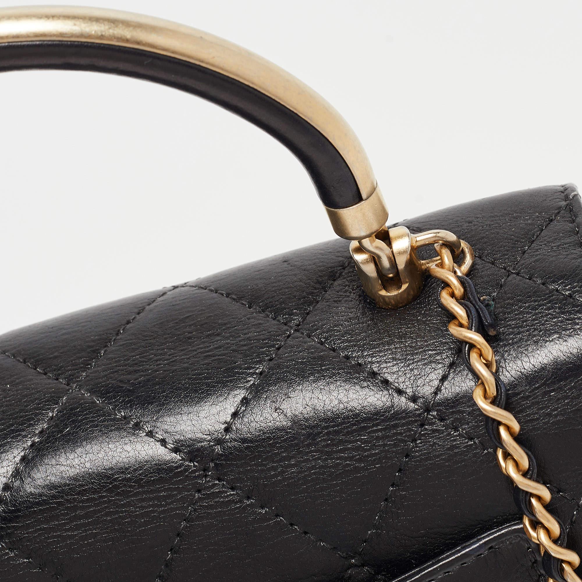 Chanel Black Quilted Leather CC Gold Top Handle Bag 16