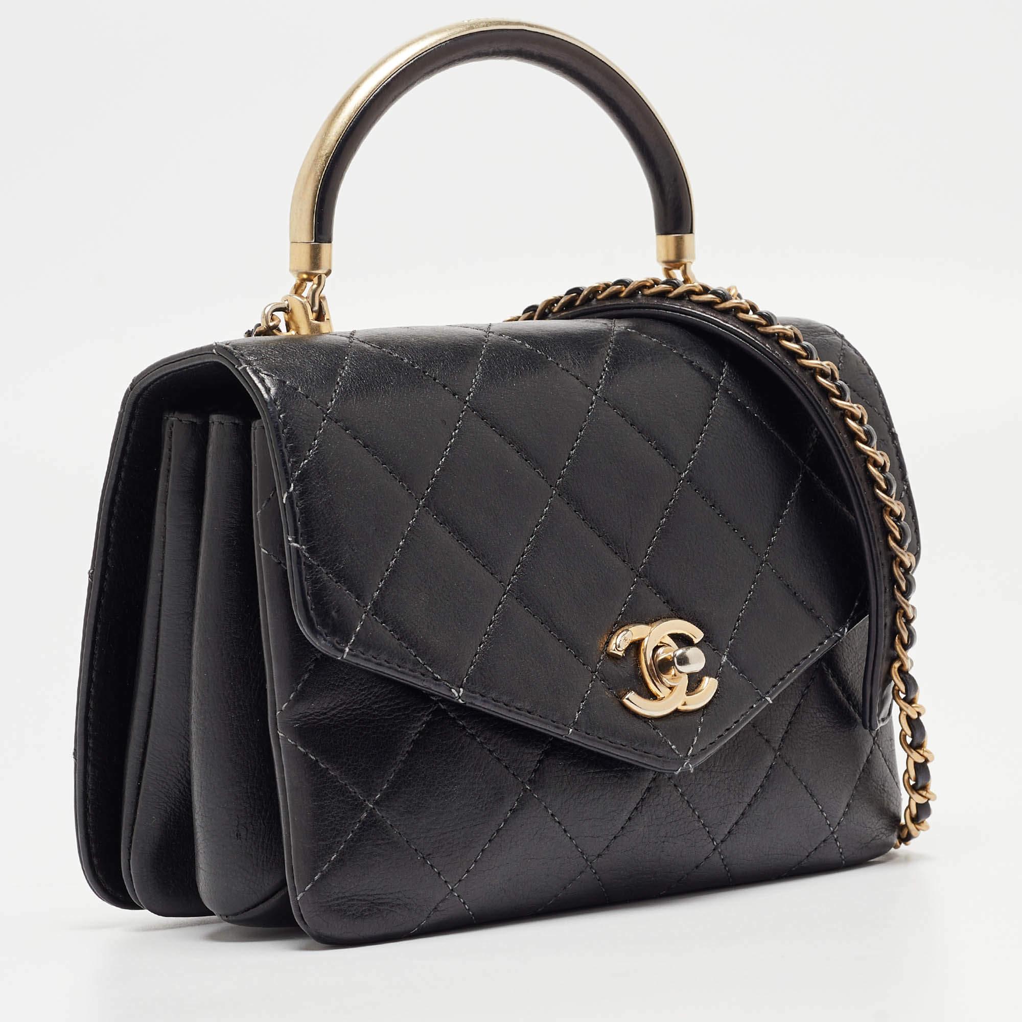 Women's Chanel Black Quilted Leather CC Gold Top Handle Bag