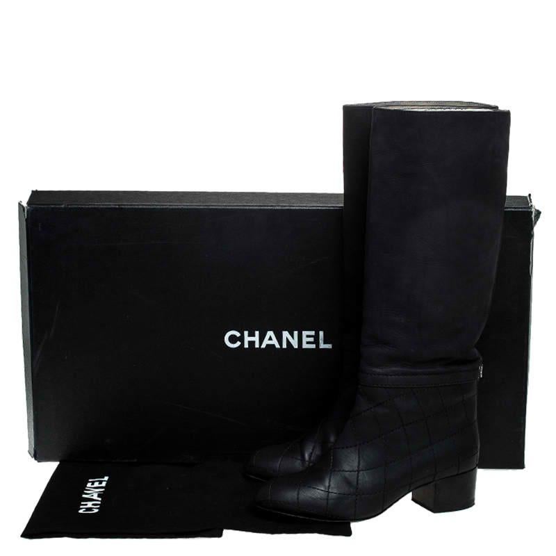 Chanel Black Quilted Leather CC Knee Length Boots Size 38 4