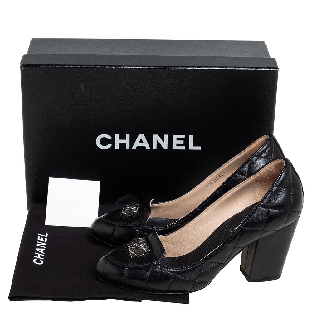 Chanel Black Quilted Leather CC Loafer Pumps Size 35.5 2