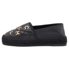 Chanel Black Quilted Leather CC Logo Espadrille Flats Size 36