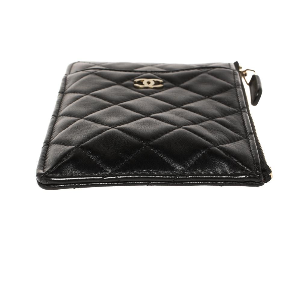 Chanel Black Quilted Leather CC Multi Functional Zip Pouch 3