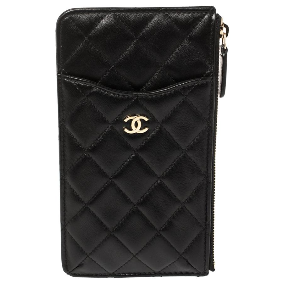 Chanel Black Quilted Leather CC Multi Functional Zip Pouch