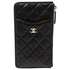 Chanel Black Quilted Leather CC Multi Functional Zip Pouch