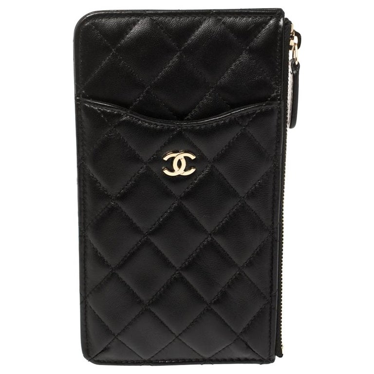 Chanel Black Quilted Leather CC Multi Functional Zip Pouch at 1stDibs