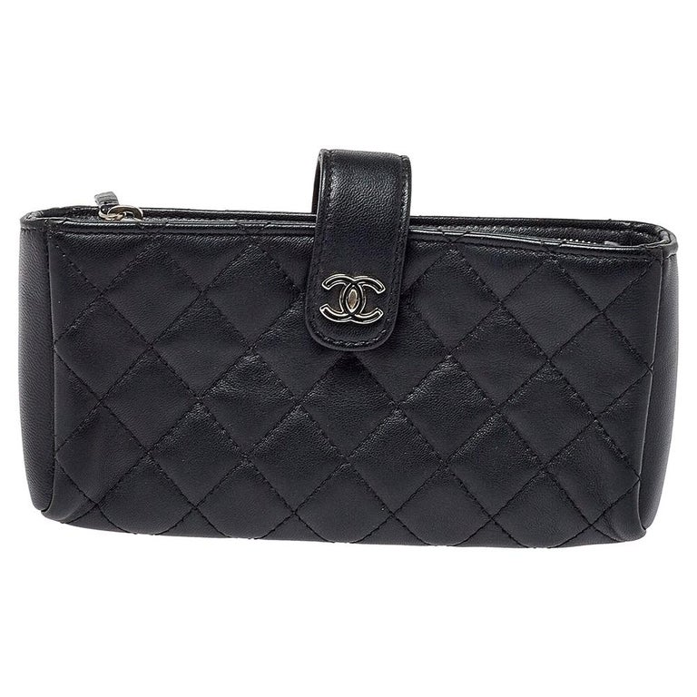 Chanel Black Quilted Lambskin Top Handle Classic Flap Phone Holder