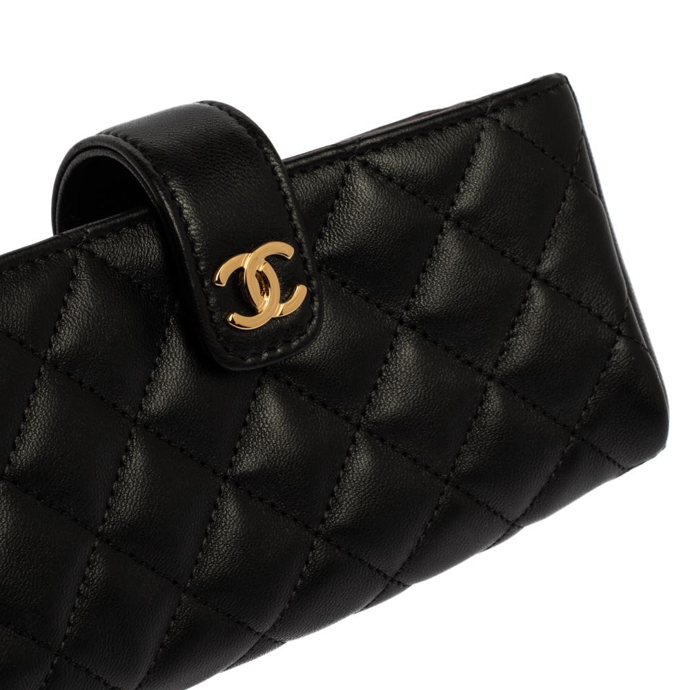 Chanel Black Quilted Leather CC Phone Holder Clutch 6