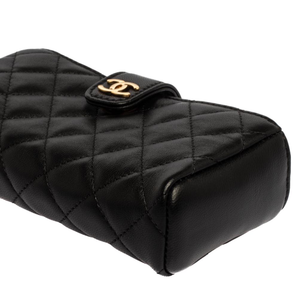 Chanel Black Quilted Leather CC Phone Holder Clutch 7