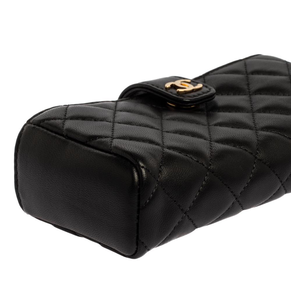Chanel Black Quilted Leather CC Phone Holder Clutch 8
