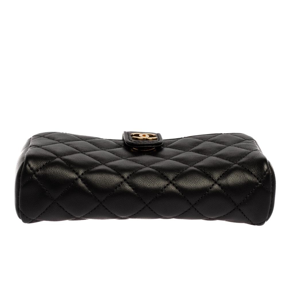 Women's Chanel Black Quilted Leather CC Phone Holder Clutch