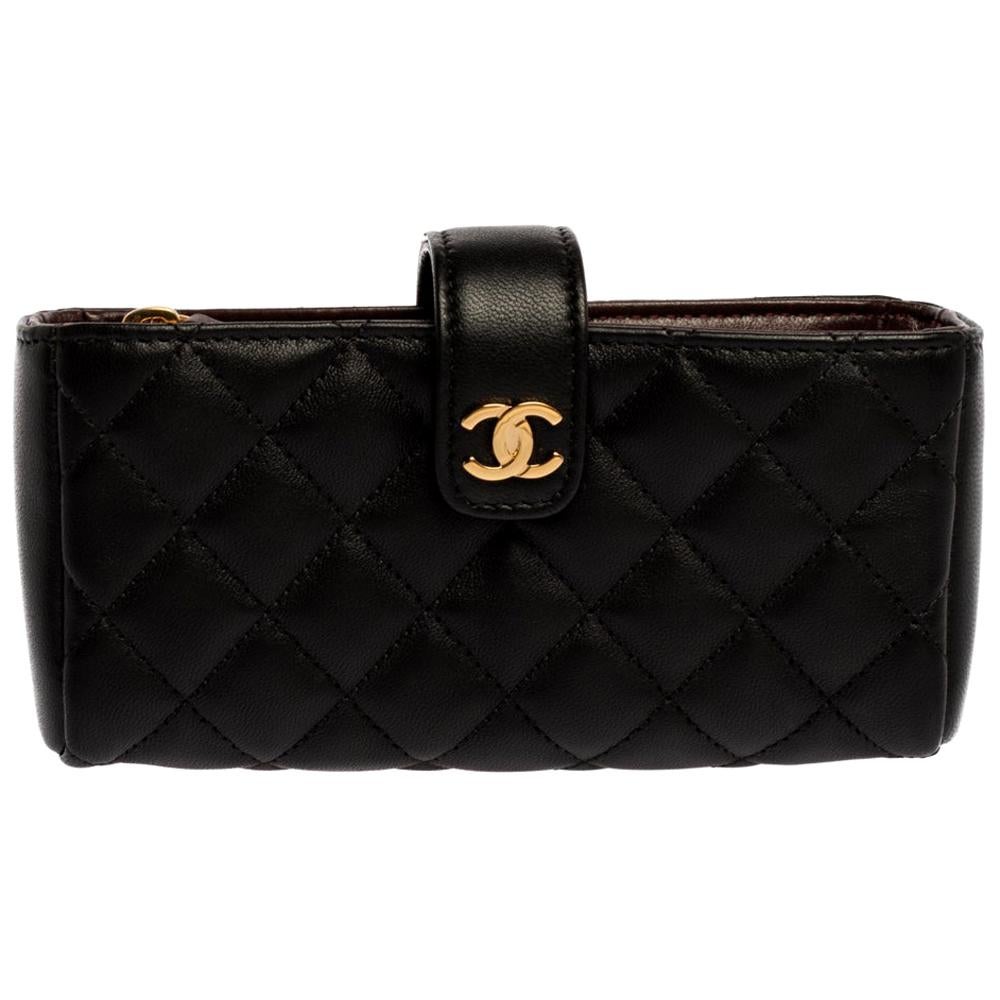 Chanel Black Quilted Leather CC Phone Holder Clutch