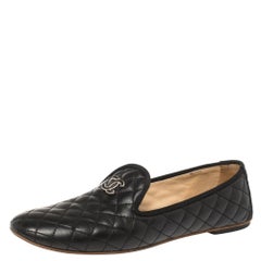 Chanel Black Quilted Leather CC Smoking Slippers Size 39