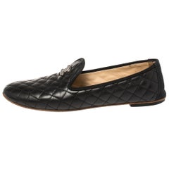 Chanel Black Quilted Leather CC Smoking Slippers Size 39