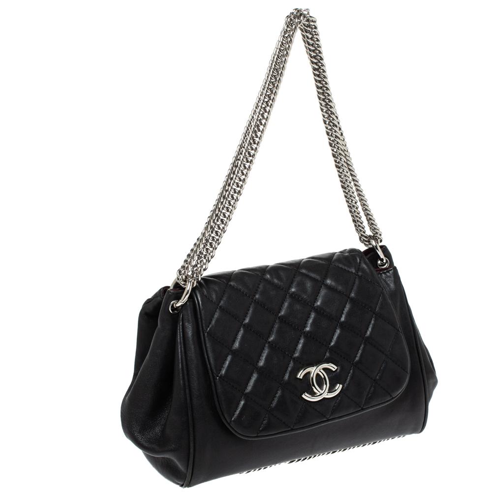 Chanel Black Quilted Leather Chain Around Accordion Flap Bag 8