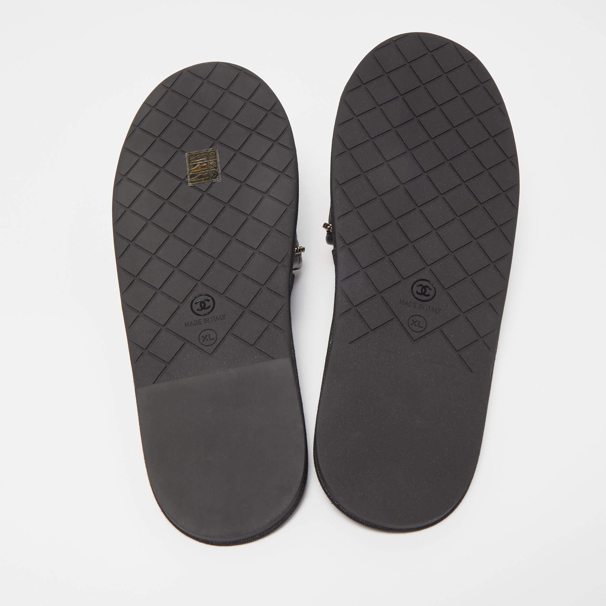 Chanel Black Quilted Leather Chain Flat Slides  3