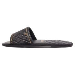 Chanel Black Quilted Leather Chain Flat Slides 