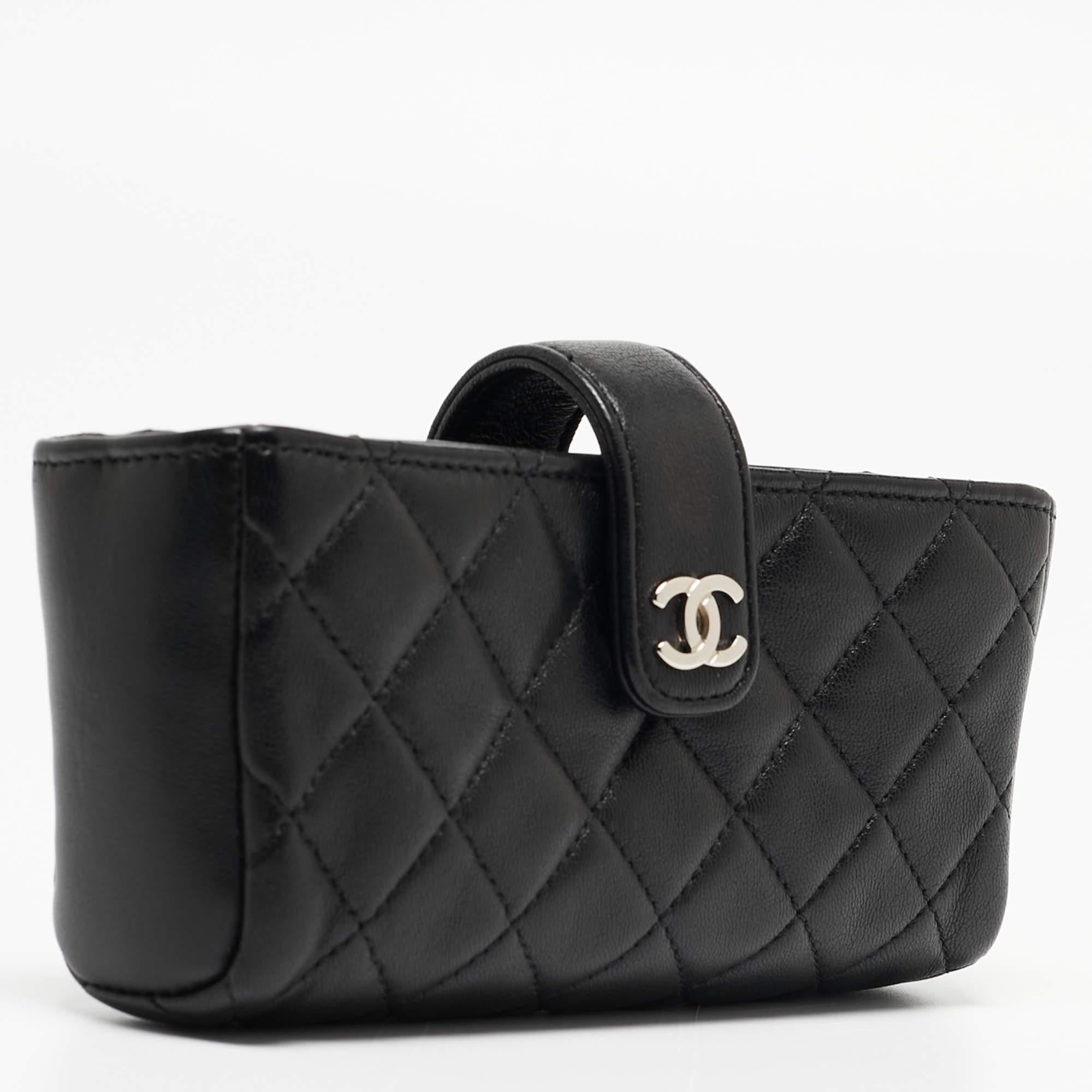 Chanel Black Quilted Leather Charm O-Phone Holder 5