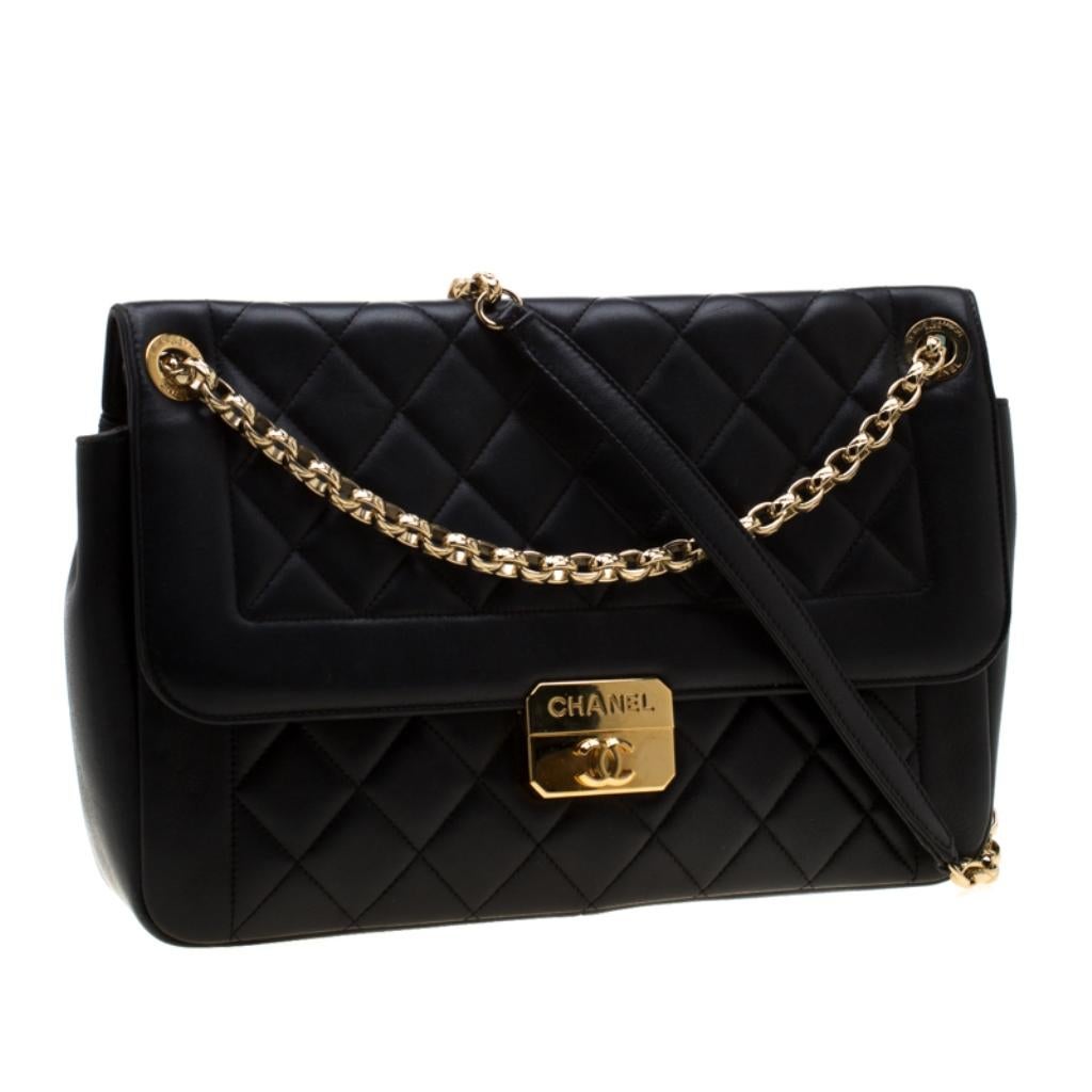 Women's Chanel Black Quilted Leather Chic With Me Large Flap Shoulder Bag