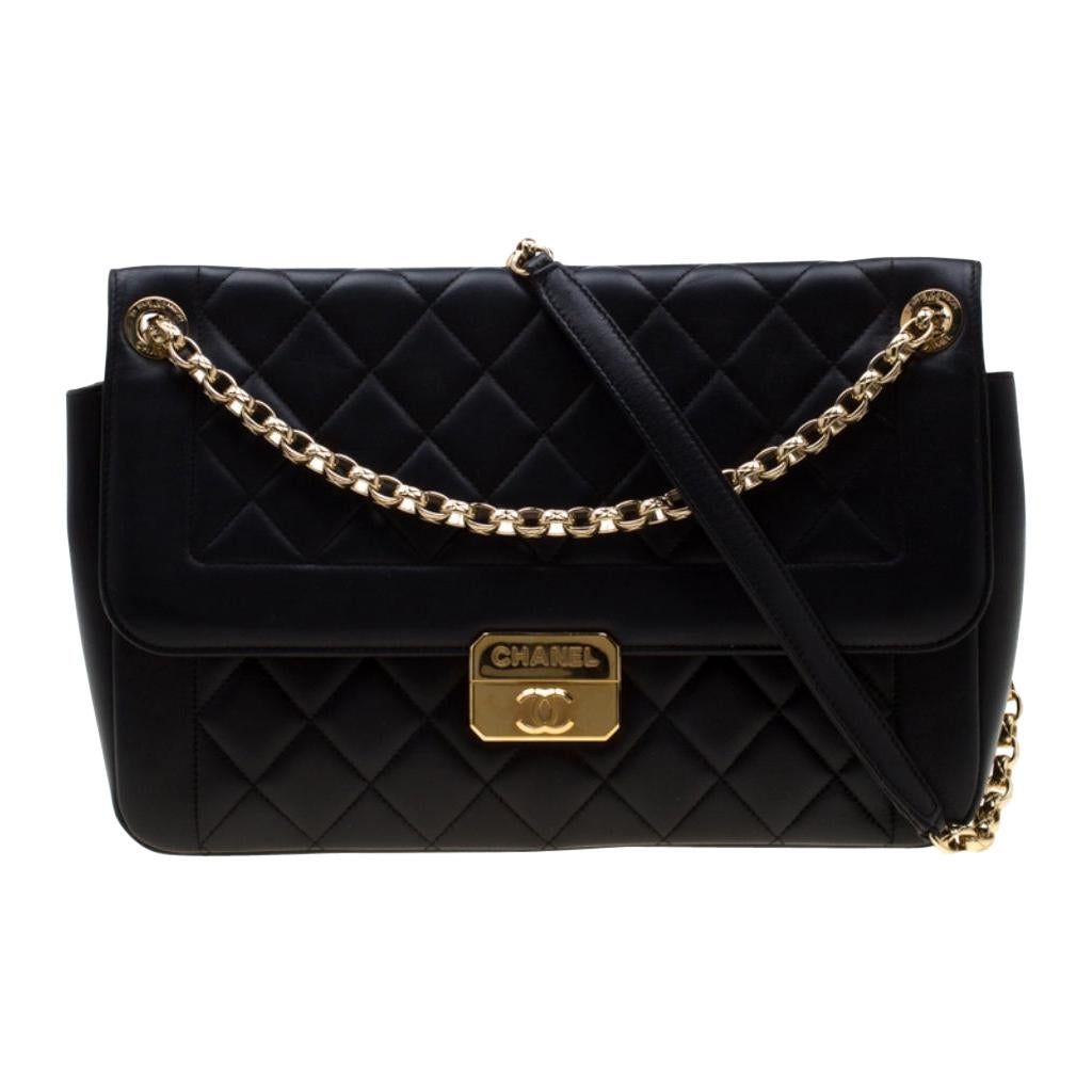 Chanel Black Quilted Leather Chic With Me Large Flap Shoulder Bag