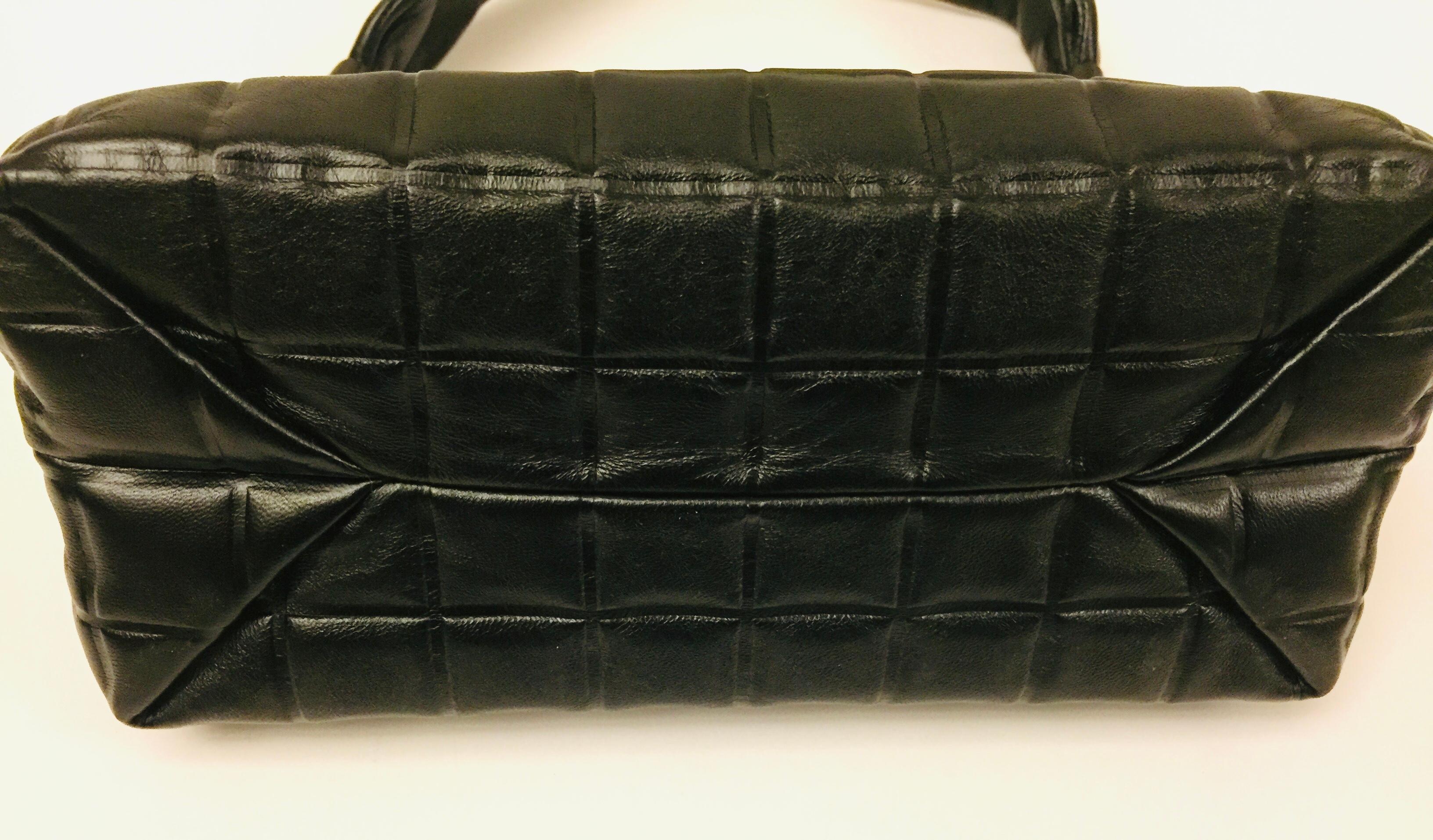 Black Chanel black quilted leather chocolate bar handle bag