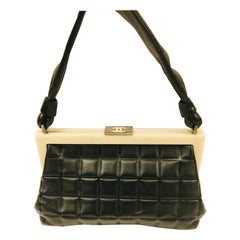 Chanel black quilted leather chocolate bar handle bag
