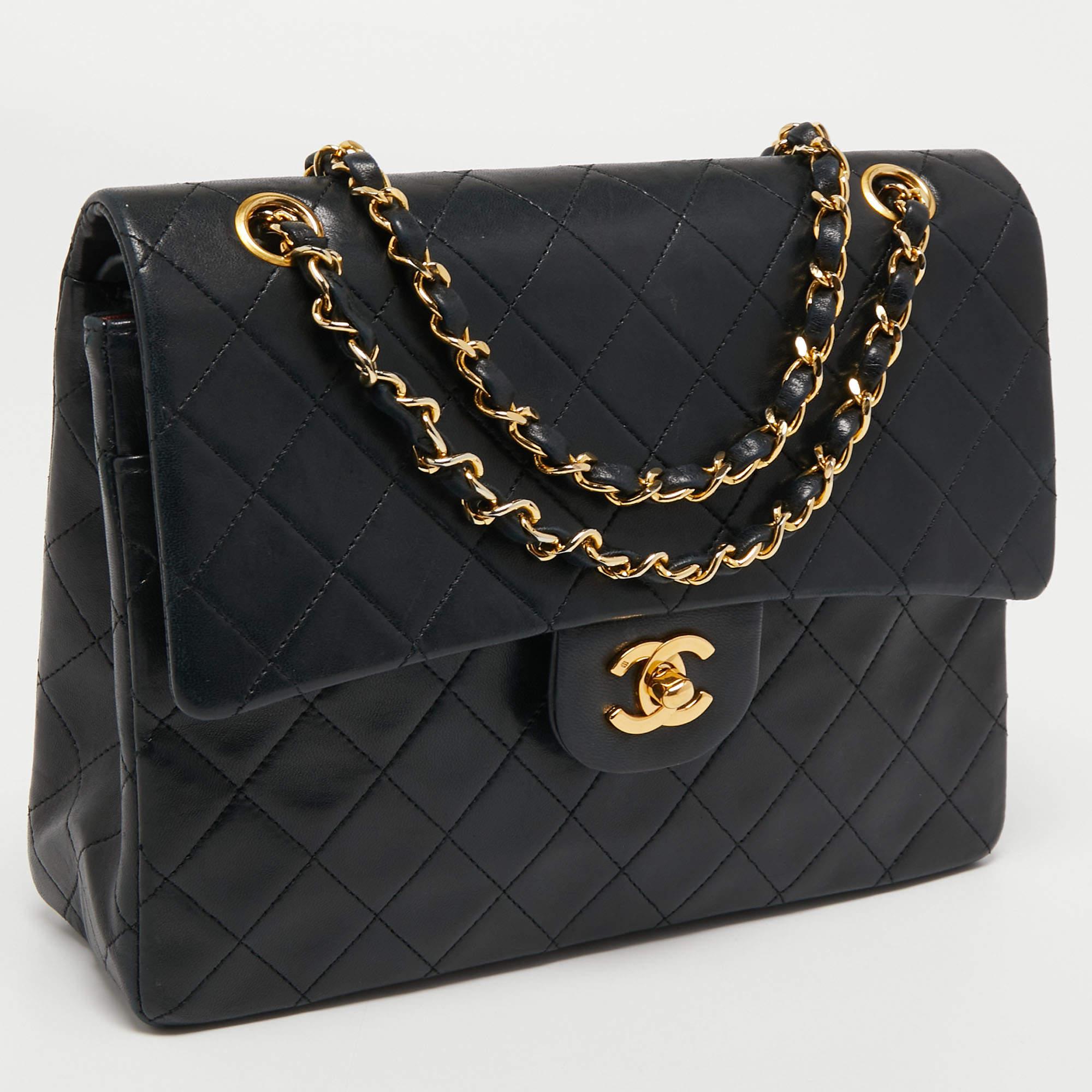 Women's Chanel Black Quilted Leather Classic Double Flap Bag